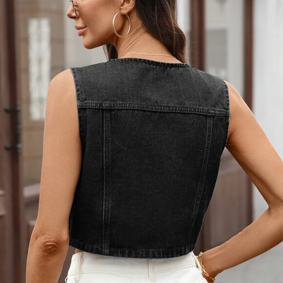 Button Up Sleeveless Denim Vest - Picture 3 of 12
